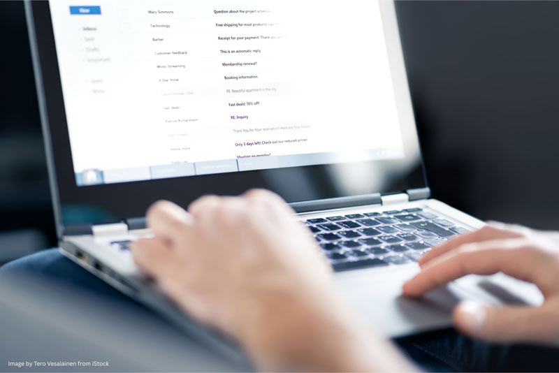Illustration of a conversational email subject line appearing in a crowded inbox
